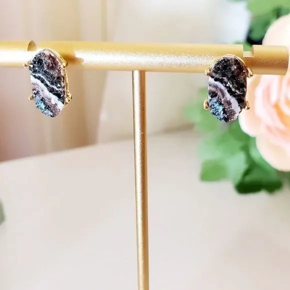 tiny Marble Druzy Stud Earrings - Picture 9 of 9